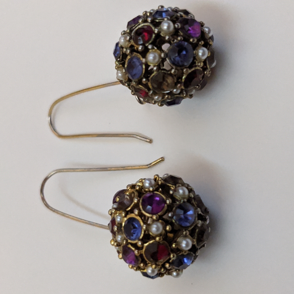Vintage Pearl and Rhinestone Dangle Ball Earrings